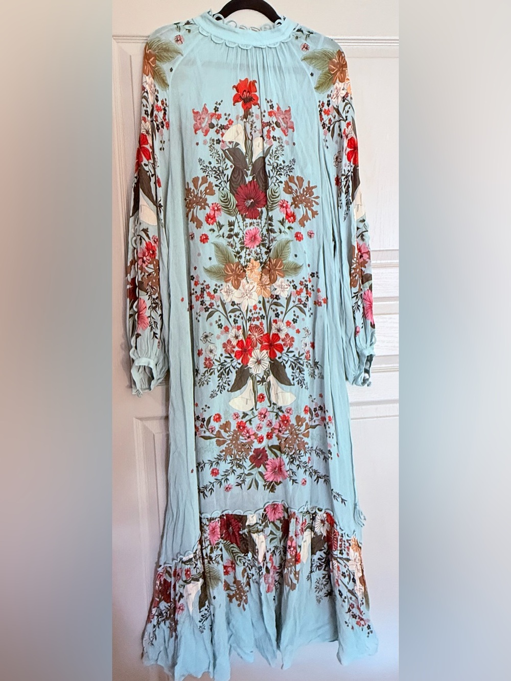 Farm Rio Dress Medium Beauty Bouquet Floral Long Sleeve Maxi Green Maxi Boho - Picture 9 of 16